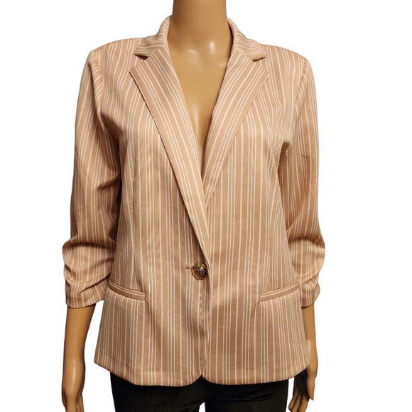 Beige Striped Stretchy Blazer Size M - Picture 1 of 10